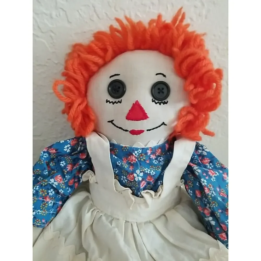 Vintage Handmade Raggedy Ann Doll Folk Art Rag Doll With Apron 1960s Cottagecore
